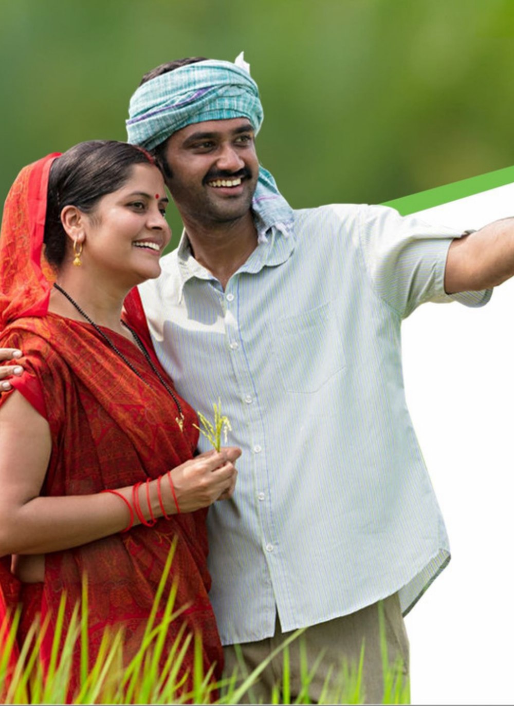 A farming couple standing in their crop field